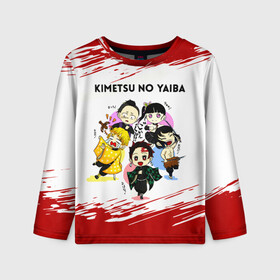 Детский лонгслив 3D с принтом Пять героев Kimetsu no Yaiba в городе Новоалтайск, 100% полиэстер | длинные рукава, круглый вырез горловины, полуприлегающий силуэт
 | demon slayer | kamado | kimetsu no yaiba | nezuko | tanjiro | аниме | гию томиока | зеницу агацума | иноске хашибира | камадо | клинок | корзинная девочка | манга | музан кибуцуджи | незуко | рассекающий демонов | танджиро