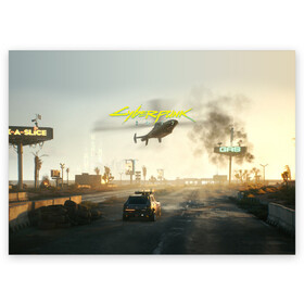 Поздравительная открытка с принтом CYBERPUNK 2077 КИБЕРПАНК (+спина) (Z) в городе Новоалтайск, 100% бумага | плотность бумаги 280 г/м2, матовая, на обратной стороне линовка и место для марки
 | cd project red | cyberpunk 2077 | demon | keanu reeves | samurai | smile | vi | арасака | ви | демон | киану ривз | киберпанк 2077 | найт сити | самураи | смайл