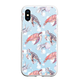 Чехол для iPhone XS Max матовый с принтом подводный мир черепахи медузы в городе Новоалтайск, Силикон | Область печати: задняя сторона чехла, без боковых панелей | биология | зоология | лето | медузы | море | океан | отдых | подводный мир | пузырьки | черепахи