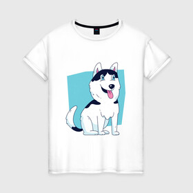 Женская футболка хлопок с принтом Сибирский Хаски Siberian Husky в городе Новоалтайск, 100% хлопок | прямой крой, круглый вырез горловины, длина до линии бедер, слегка спущенное плечо | alaska | cute | dog | huskey | husky | laika | pomeranian | puppy | samoed | siberia | аляска | карликовый хаски | лайка | маламут | малыш | паппи | порода | самоед | сибирский хаски | сибирь | собака | щенок