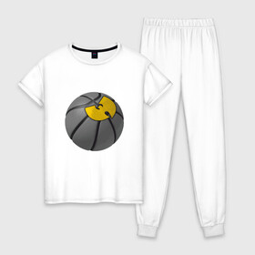Женская пижама хлопок с принтом Wu-Tang Basketball в городе Новоалтайск, 100% хлопок | брюки и футболка прямого кроя, без карманов, на брюках мягкая резинка на поясе и по низу штанин | basketball | black | hiphop | method man | music | nba | new york | nyc | odb | old school | rap | rza | wu tang clan | wutang | баскетбол | ву тэнг | граффити | микрофон | музыка | нба | нью йорк | рэп | рэпер | хипхоп