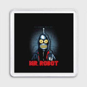 Магнит 55*55 с принтом Bender x mr robot в городе Новоалтайск, Пластик | Размер: 65*65 мм; Размер печати: 55*55 мм | Тематика изображения на принте: bender | futurama | mr robot | planet express | бендер | мистер робот | мульт | мультфильм | планетный экспресс | туранга лила | филипп джэй фрай | футурама