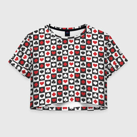 Женская футболка Crop-top 3D с принтом SODA LUV КАРТОЧНЫЕ МАСТИ в городе Новоалтайск, 100% полиэстер | круглая горловина, длина футболки до линии талии, рукава с отворотами | soda luv | soda luv тату | sodaluv | буби | вини | карточные масти | карты | кресты | масти | пики | сода лав | сода лав карты | сода лав масти | сода лав тату | сода лув | содалав | содалув | червы