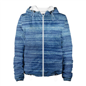 Женская куртка 3D с принтом Texture Denim в городе Новоалтайск, ткань верха — 100% полиэстер, подклад — флис | прямой крой, подол и капюшон оформлены резинкой с фиксаторами, два кармана без застежек по бокам, один большой потайной карман на груди. Карман на груди застегивается на липучку | background | blue | dark | denim | gradient | ice | jeans | paints | ripples | spot | spots | stripes | texture | white | белый | градиент | джинсы | лед | линии | полосы | пятна | пятно | светлый | синий | текстура | темная | ткань | тьма | фон