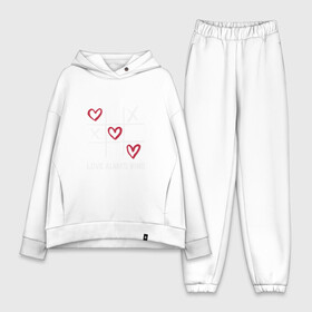 Женский костюм хлопок Oversize с принтом Love Always Wins в городе Новоалтайск,  |  | about love | english | game | in love | love | tic tac toe | английская надпись | влюблена | день святого валентина | игра | игра в любовь | крестики нолики | любовь побеждает всегда | победа | прикол | про любовь