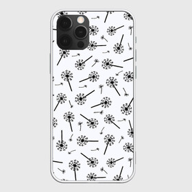Чехол для iPhone 12 Pro Max с принтом Призрачные одуванчики в городе Новоалтайск, Силикон |  | black and white | casual | dandelion | flowers | fly | minimalism | nature | pattern | spring | summer | весна | девушкам | летающие | лето | минимализм | монохром | одуванчики | паттерн | повседневный | поляна | природа | пух | растения | тексту