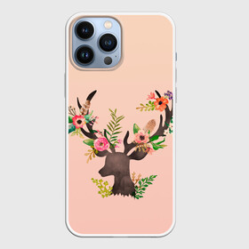 Чехол для iPhone 13 Pro Max с принтом олень рога цветы в городе Новоалтайск,  |  | ветки | голова | градиент | звери | косуля | лес | лето | лось | олененок | олень | природа | рога | силуэт | цветы