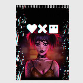 Скетчбук с принтом Love, Death and Robots | Lora Glitch (Z) в городе Новоалтайск, 100% бумага
 | 48 листов, плотность листов — 100 г/м2, плотность картонной обложки — 250 г/м2. Листы скреплены сверху удобной пружинной спиралью | Тематика изображения на принте: death | glitch | lora | love | love death robots | netflix | robots | vedeathrobots | xbot 4000 | глитч | лора | любовь | нетфликс | роботы | сериал | сериалы