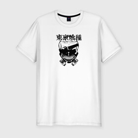 Мужская футболка хлопок Slim с принтом Tokyo Ghoul Skull в городе Новоалтайск, 92% хлопок, 8% лайкра | приталенный силуэт, круглый вырез ворота, длина до линии бедра, короткий рукав | tokyo ghoul | аниме | иероглифы | кэн канэки | манга | маска | монстр | скелет | токийский гуль | череп