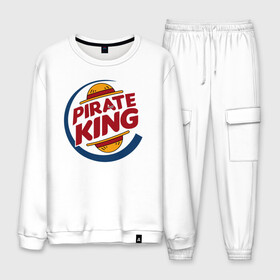 Мужской костюм хлопок с принтом PIRATE KING ONE PIECE в городе Новоалтайск, 100% хлопок | на свитшоте круглая горловина, мягкая резинка по низу. Брюки заужены к низу, на них два вида карманов: два “обычных” по бокам и два объемных, с клапанами, расположенные ниже линии бедра. Брюки с мягкой трикотажной резинкой на поясе и по низу штанин. В поясе для дополнительного комфорта — широкие завязки | Тематика изображения на принте: anime | luffi | lufi | manga | one piece | samurai | wano ван пис | zoho | большой куш | ван пис | вон пис | зохо | корабль | луфи | луффи | манга | манки д. луффи | пират | самурай | уон пис