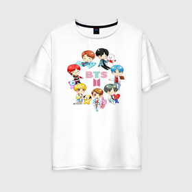 Женская футболка хлопок Oversize с принтом BTS Toys BT21 БТС БТ21 в городе Новоалтайск, 100% хлопок | свободный крой, круглый ворот, спущенный рукав, длина до линии бедер
 | bangtan | bangtan boys | beyond the scene | bt21 | bts | bts toys | carton | бангтан | бт21 | бтс | группа бтс