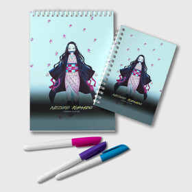 Блокнот с принтом Nezuko Kamado Demon Slayer в городе Новоалтайск, 100% бумага | 48 листов, плотность листов — 60 г/м2, плотность картонной обложки — 250 г/м2. Листы скреплены удобной пружинной спиралью. Цвет линий — светло-серый
 | Тематика изображения на принте: demon slayer | kamado | kimetsu no yaiba | nezuko | tanjiro | аниме | гию томиока | зеницу агацума | иноске хашибира | камадо | клинок | корзинная девочка | манга | музан кибуцуджи | незуко | рассекающий демонов | танджиро