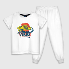 Детская пижама хлопок с принтом Summer Vibes в городе Новоалтайск, 100% хлопок |  брюки и футболка прямого кроя, без карманов, на брюках мягкая резинка на поясе и по низу штанин
 | beach | palm | sea | summer | vibes | вайб | волны | жара | летние | лето | море | пальмы | пляж