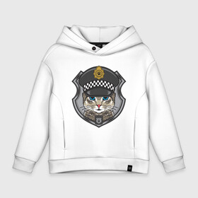 Детское худи Oversize хлопок с принтом CAT POLICE КОШАЧЬЯ ПОЛИЦИЯ (Z) в городе Новоалтайск, френч-терри — 70% хлопок, 30% полиэстер. Мягкий теплый начес внутри —100% хлопок | боковые карманы, эластичные манжеты и нижняя кромка, капюшон на магнитной кнопке | 102 | 112 | cat | cats | constabulary | cop | law | meow | police | policeman | жандарм | интерпол | коп | копы | кот | котик | котики | коты | кошка | кошки | красивая кошка | мент | мяу
