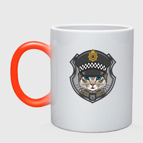 Кружка хамелеон с принтом CAT POLICE КОШАЧЬЯ ПОЛИЦИЯ (Z) в городе Новоалтайск, керамика | меняет цвет при нагревании, емкость 330 мл | Тематика изображения на принте: 102 | 112 | cat | cats | constabulary | cop | law | meow | police | policeman | жандарм | интерпол | коп | копы | кот | котик | котики | коты | кошка | кошки | красивая кошка | мент | мяу