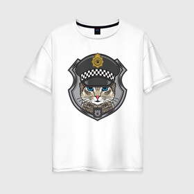 Женская футболка хлопок Oversize с принтом CAT POLICE КОШАЧЬЯ ПОЛИЦИЯ (Z) в городе Новоалтайск, 100% хлопок | свободный крой, круглый ворот, спущенный рукав, длина до линии бедер
 | 102 | 112 | cat | cats | constabulary | cop | law | meow | police | policeman | жандарм | интерпол | коп | копы | кот | котик | котики | коты | кошка | кошки | красивая кошка | мент | мяу