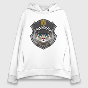 Женское худи Oversize хлопок с принтом CAT POLICE | КОШАЧЬЯ ПОЛИЦИЯ (Z) в городе Новоалтайск, френч-терри — 70% хлопок, 30% полиэстер. Мягкий теплый начес внутри —100% хлопок | боковые карманы, эластичные манжеты и нижняя кромка, капюшон на магнитной кнопке | 102 | 112 | cat | cats | constabulary | cop | law | meow | police | policeman | жандарм | интерпол | коп | копы | кот | котик | котики | коты | кошка | кошки | красивая кошка | мент | мяу