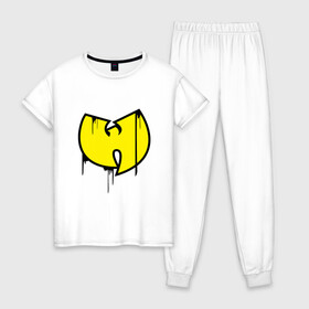 Женская пижама хлопок с принтом Wu-Tang - Shaolin в городе Новоалтайск, 100% хлопок | брюки и футболка прямого кроя, без карманов, на брюках мягкая резинка на поясе и по низу штанин | black | hiphop | method man | music | new york | nyc | odb | old school | rap | rza | wu tang clan | wutang | ву тэнг | граффити | микрофон | музыка | нью йорк | рэп | рэпер | хипхоп