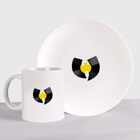 Набор: тарелка + кружка с принтом Wu-Tang Vinyl в городе Новоалтайск, керамика | Кружка: объем — 330 мл, диаметр — 80 мм. Принт наносится на бока кружки, можно сделать два разных изображения. 
Тарелка: диаметр - 210 мм, диаметр для нанесения принта - 120 мм. | Тематика изображения на принте: black | hiphop | method man | music | new york | nyc | odb | old school | rap | rza | wu tang clan | wutang | ву тэнг | граффити | микрофон | музыка | нью йорк | рэп | рэпер | хипхоп