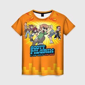 Женская футболка 3D с принтом Scott Pilgrim в городе Новоалтайск, 100% полиэфир ( синтетическое хлопкоподобное полотно) | прямой крой, круглый вырез горловины, длина до линии бедер | ким | пайн | персонаж | пилигрим | подпространство | рамона | скотт | стивен | стиллс | флауэрс