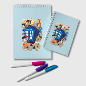 Блокнот с принтом My little pony x Doctor Who в городе Новоалтайск, 100% бумага | 48 листов, плотность листов — 60 г/м2, плотность картонной обложки — 250 г/м2. Листы скреплены удобной пружинной спиралью. Цвет линий — светло-серый
 | my little pony | весёлая пинки пай | добрая флаттершайн | доктор кто | дружба это чудо | единорог | единороги | май литл пони | мульт | мультфильм | радуга дэш | селестия | спайк | сумеречная искорка