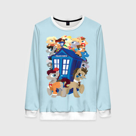 Женский свитшот 3D с принтом My little pony x Doctor Who в городе Новоалтайск, 100% полиэстер с мягким внутренним слоем | круглый вырез горловины, мягкая резинка на манжетах и поясе, свободная посадка по фигуре | my little pony | весёлая пинки пай | добрая флаттершайн | доктор кто | дружба это чудо | единорог | единороги | май литл пони | мульт | мультфильм | радуга дэш | селестия | спайк | сумеречная искорка