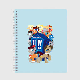 Тетрадь с принтом My little pony x Doctor Who в городе Новоалтайск, 100% бумага | 48 листов, плотность листов — 60 г/м2, плотность картонной обложки — 250 г/м2. Листы скреплены сбоку удобной пружинной спиралью. Уголки страниц и обложки скругленные. Цвет линий — светло-серый
 | my little pony | весёлая пинки пай | добрая флаттершайн | доктор кто | дружба это чудо | единорог | единороги | май литл пони | мульт | мультфильм | радуга дэш | селестия | спайк | сумеречная искорка