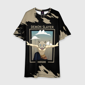 Детское платье 3D с принтом DEMON SLAYER INOSUKE в городе Новоалтайск, 100% полиэстер | прямой силуэт, чуть расширенный к низу. Круглая горловина, на рукавах — воланы | demon slayer | kamado | kimetsu no yaiba | nezuko | tanjiro | аниме | гию томиока | зеницу агацума | иноске хашибира | камадо | клинок | корзинная девочка | манга | музан кибуцуджи | незуко | рассекающий демонов | танджиро