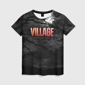 Женская футболка 3D с принтом Resident Evil: Village $$$ в городе Новоалтайск, 100% полиэфир ( синтетическое хлопкоподобное полотно) | прямой крой, круглый вырез горловины, длина до линии бедер | alsina dimitrieska | darkness | game | inscription resident evil: village | moon | print resident evil: village | village | альсина димитриеска | деревня | игра | луна | надпись resident evil: village | принт resident evil: village | тьма