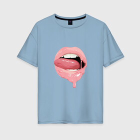 Женская футболка хлопок Oversize с принтом Female lips в городе Новоалтайск, 100% хлопок | свободный крой, круглый ворот, спущенный рукав, длина до линии бедер
 | губы | потеки | принт губы | розовая помада на губах | розовые губы