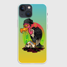 Чехол для iPhone 13 mini с принтом птица падальщик гриф меломан в городе Новоалтайск,  |  | Тематика изображения на принте: гриф | меломан | музыкант | падальщик | птица | череп