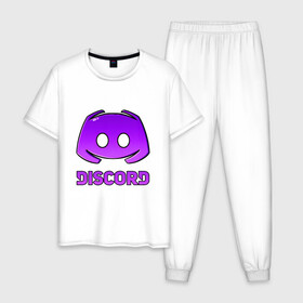 Мужская пижама хлопок с принтом DISCORD / ДИСКОРД / ЛОГОТИП в городе Новоалтайск, 100% хлопок | брюки и футболка прямого кроя, без карманов, на брюках мягкая резинка на поясе и по низу штанин
 | discord | discord nitro | gamer | games | дискорд | дискорд бот | дискорд нитро | дискорд сервер | игры | логотип. | социальные сети