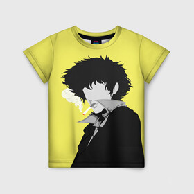 Детская футболка 3D с принтом Cowboy Bebop. Спайк Шпигель в городе Новоалтайск, 100% гипоаллергенный полиэфир | прямой крой, круглый вырез горловины, длина до линии бедер, чуть спущенное плечо, ткань немного тянется | Тематика изображения на принте: anime | cowboy bebop | manga | spike spiegel | аниме | бибоп | ковбой | ковбой бибоп | космический | космос | манга | ретро аниме | спайк шпигель