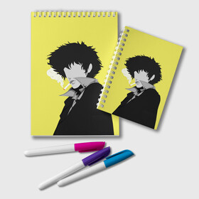 Блокнот с принтом Cowboy Bebop. Спайк Шпигель в городе Новоалтайск, 100% бумага | 48 листов, плотность листов — 60 г/м2, плотность картонной обложки — 250 г/м2. Листы скреплены удобной пружинной спиралью. Цвет линий — светло-серый
 | Тематика изображения на принте: anime | cowboy bebop | manga | spike spiegel | аниме | бибоп | ковбой | ковбой бибоп | космический | космос | манга | ретро аниме | спайк шпигель