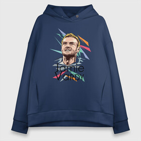 Женское худи Oversize хлопок с принтом Джейми Варди в городе Новоалтайск, френч-терри — 70% хлопок, 30% полиэстер. Мягкий теплый начес внутри —100% хлопок | боковые карманы, эластичные манжеты и нижняя кромка, капюшон на магнитной кнопке | jamie vardy | vdgerir | джейми варди