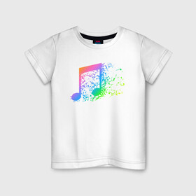 Детская футболка хлопок с принтом I LOVE MUSIC | DJ (Z) в городе Новоалтайск, 100% хлопок | круглый вырез горловины, полуприлегающий силуэт, длина до линии бедер | Тематика изображения на принте: dj | i love music | music | note | rainbow | дискжокей | диско | музыка | музыкальный | нота | радужная