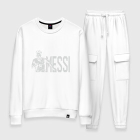Женский костюм хлопок с принтом Messi Champion в городе Новоалтайск, 100% хлопок | на свитшоте круглая горловина, мягкая резинка по низу. Брюки заужены к низу, на них два вида карманов: два 