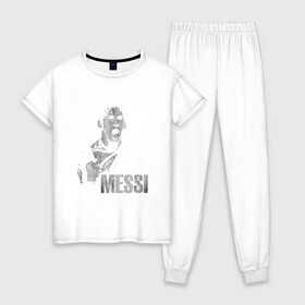 Женская пижама хлопок с принтом Messi Scream в городе Новоалтайск, 100% хлопок | брюки и футболка прямого кроя, без карманов, на брюках мягкая резинка на поясе и по низу штанин | argentina | barca | barcelona | football | lionel | messi | spain | sport | аргентина | барса | барселона | гол | золотой мяч | игрок | испания | камп ноу | лионель | месси | мяч | спорт | тренер | футбол | чемпион | чемпионат
