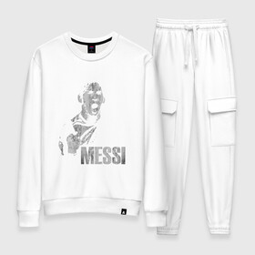 Женский костюм хлопок с принтом Messi Scream в городе Новоалтайск, 100% хлопок | на свитшоте круглая горловина, мягкая резинка по низу. Брюки заужены к низу, на них два вида карманов: два 