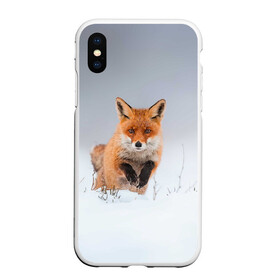 Чехол для iPhone XS Max матовый с принтом Лисица прыгает по снегу в городе Новоалтайск, Силикон | Область печати: задняя сторона чехла, без боковых панелей | fox | foxy | животное | звери | лиса | лисенок | лисичка | милая | рыжая | фокс