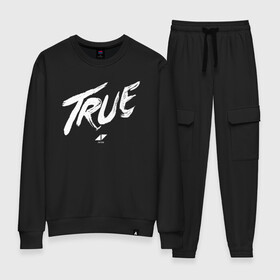 Женский костюм хлопок с принтом TRUE (AVICII) в городе Новоалтайск, 100% хлопок | на свитшоте круглая горловина, мягкая резинка по низу. Брюки заужены к низу, на них два вида карманов: два 
