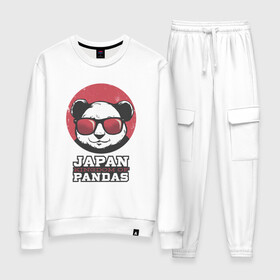 Женский костюм хлопок с принтом Japan Kingdom of Pandas в городе Новоалтайск, 100% хлопок | на свитшоте круглая горловина, мягкая резинка по низу. Брюки заужены к низу, на них два вида карманов: два 