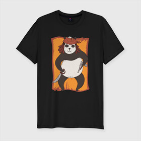 Мужская футболка хлопок Slim с принтом Панда Пират Panda Pirate в городе Новоалтайск, 92% хлопок, 8% лайкра | приталенный силуэт, круглый вырез ворота, длина до линии бедра, короткий рукав | funny panda | gun | gunner | guns | parody | pirate art | pistol | shooting panda | арт с пиратом | капитан пиратов | панда с пистолетами | панда стрелок | пандочка | пародия | пиратский арт | пиратский рисунок | прикол | смешная панд