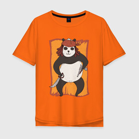 Мужская футболка хлопок Oversize с принтом Панда Пират Panda Pirate в городе Новоалтайск, 100% хлопок | свободный крой, круглый ворот, “спинка” длиннее передней части | Тематика изображения на принте: funny panda | gun | gunner | guns | parody | pirate art | pistol | shooting panda | арт с пиратом | капитан пиратов | панда с пистолетами | панда стрелок | пандочка | пародия | пиратский арт | пиратский рисунок | прикол | смешная панд