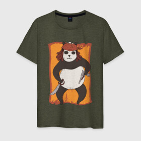 Мужская футболка хлопок с принтом Панда Пират Panda Pirate в городе Новоалтайск, 100% хлопок | прямой крой, круглый вырез горловины, длина до линии бедер, слегка спущенное плечо. | funny panda | gun | gunner | guns | parody | pirate art | pistol | shooting panda | арт с пиратом | капитан пиратов | панда с пистолетами | панда стрелок | пандочка | пародия | пиратский арт | пиратский рисунок | прикол | смешная панд