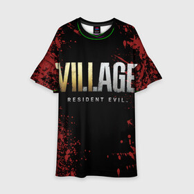 Детское платье 3D с принтом Resident Evil Village логотип в городе Новоалтайск, 100% полиэстер | прямой силуэт, чуть расширенный к низу. Круглая горловина, на рукавах — воланы | game | resident evil | resident evil 7 | resident evil village | village | виладж | игры | резидент | резидент ивел | резидент ивэл