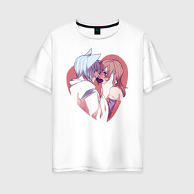 Женская футболка хлопок Oversize с принтом Tomoe and Nanami KIss в городе Новоалтайск, 100% хлопок | свободный крой, круглый ворот, спущенный рукав, длина до линии бедер
 | akura | kamisama kiss | kitsune | mizuki | nanami | tomoe | yokai | акура | аниме | бог | боги | демон лис | демоны | ёкай | змея | йокай | кицуне | лис | мидзуки | мизуки | нанами | неко | очень приятно бог | томое | томоэ
