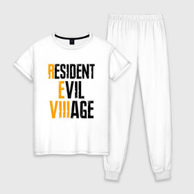 Женская пижама хлопок с принтом RE VILLAGE | BLACK LOGO (Z) в городе Новоалтайск, 100% хлопок | брюки и футболка прямого кроя, без карманов, на брюках мягкая резинка на поясе и по низу штанин | horror | resident evil | resident evil 8 | village | демитреска | деревня | леди димитреска | обитель зла | резидент эвил | ресидент евил | хоррор
