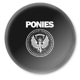 Значок с принтом Pony x Ramones в городе Новоалтайск,  металл | круглая форма, металлическая застежка в виде булавки | Тематика изображения на принте: my little pony | ramones | дружба это чудо | единорог | единороги | май литл пони | мульт | мультфильм | рамонс | рок
