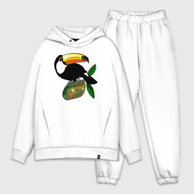 Мужской костюм хлопок OVERSIZE с принтом Тукан и манго в городе Новоалтайск,  |  | bird | exotic | fruit | summer | tropical | аргентина | джунгли | еда | животные | звери | крылья | лето | листья | манго | мексика | острова | отпуск | пернатые | природа | птенец | птица | птичка | растения | тропические